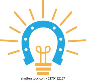 Horseshoe character with light bulb isolated on white background