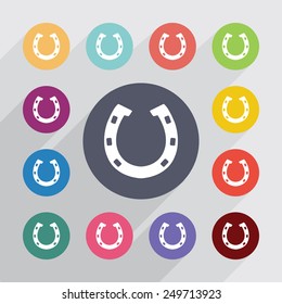 Horseshoe circle, flat icons set. Round colorful buttons 