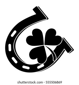 horseshoe and clover icon over white background. vector illustration