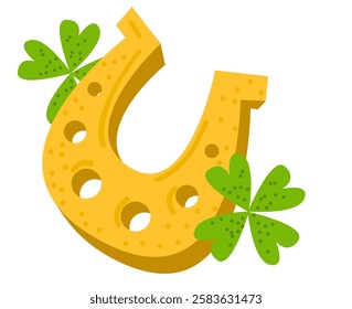 Horseshoe with Clover Illustration. St. Patrick’s Day Decor Element.