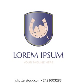 Horseshoe and a clover leaf for good luck. Logo template design for a business company or farm. Vector.