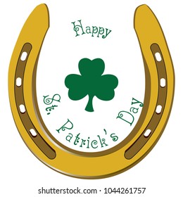 Horseshoe and clover leaf to Happy St. Patrick's Day. Vector illustration.
