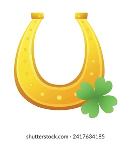 Horseshoe and clover leaf on white background. St. Patrick's Day