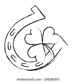 horseshoe with clover or shamrock icon image vector illustration design 