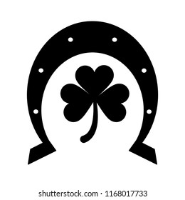Horseshoe and clover symbol in black and white