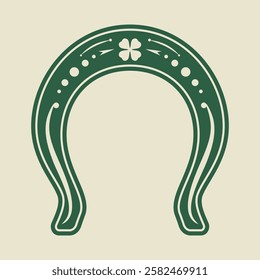 Horseshoe with clover symbol. Vector illustration