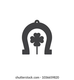 Horseshoe and clover vector icon. filled flat sign for mobile concept and web design. Luck simple solid icon. Symbol, logo illustration. 