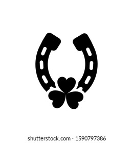 Horseshoe with  clover vector icon. Happy Saint Patricks day illustration sign. luck symbol.