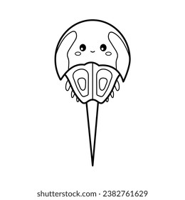 Horseshoe crab. Coloring page, coloring book page. Black and white vector illustration.