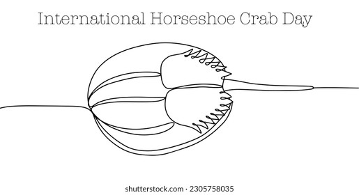 Horseshoe crab drawn in one line. International Horseshoe Crab Day. Vector illustration.