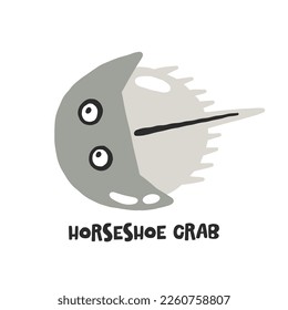 Horseshoe crab. Hand drawn vector cartoon illustration for kids. Amusing Sea Animal