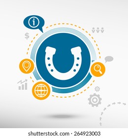 Horseshoe and creative design elements. Flat design concept 