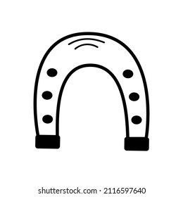 Horseshoe doodle style icon, vector illustration of a horseshoe on a white background.