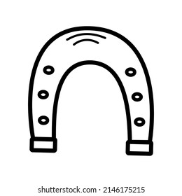 Horseshoe doodle style icon, vector illustration of a horseshoe on a white background.