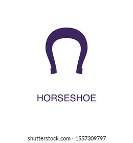 Horseshoe element in flat simple style on white background. Horseshoe icon, with text name concept template