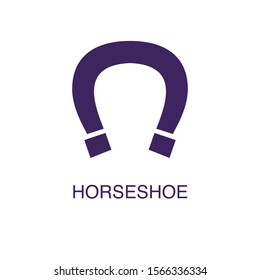 Horseshoe element in flat simple style on white background. Horseshoe icon, with text name concept template