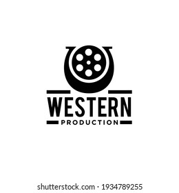 
horseshoe film western logo icon design