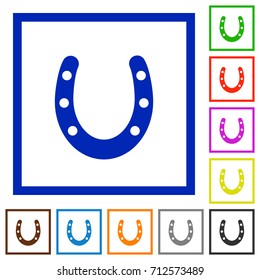 Horseshoe flat color icons in square frames on white background