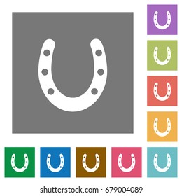 Horseshoe flat icons on simple color square backgrounds