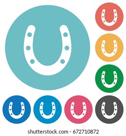 Horseshoe flat white icons on round color backgrounds