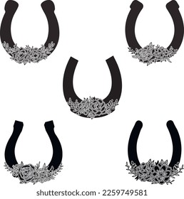 Horseshoe with floral set,  symbol of good luck, SVG Vector