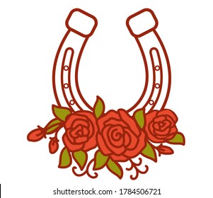 Horseshoe with flowers. Vector vintage illustration with lucky Horseshoe floral decorations isolated on white for design