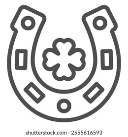 Horseshoe with a four leaf clover line icon, saint Patrick day concept. Vector graphics. Horse shoe for luck sign on white background, outline style icon for mobile or web design