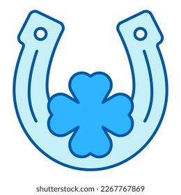 Horseshoe for good luck and clover leaf - icon, illustration on white background, similar style