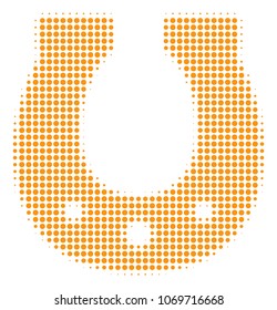 Horseshoe halftone vector pictogram. Illustration style is dotted iconic Horseshoe icon symbol on a white background. Halftone pattern is round dots.