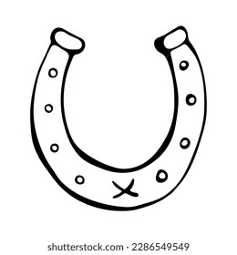 Horseshoe. Hand drawn black and white horseshoe isolated on white background. Vector Illustration. EPS10