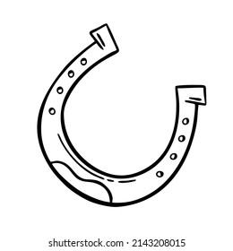 Horseshoe hand-drawn in the style of doodle Good for printing Symbol of the Western concept Isolated vector 