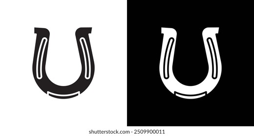 Horseshoe icon Black line art vector logo set