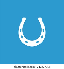 Horseshoe icon, isolated, white on the blue background. Exclusive Symbols 