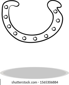 Horseshoe icon on white background, flat design, hand drawing. Illustration of heel pad, contour of symbol black