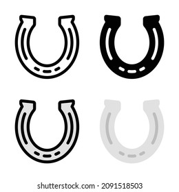 Horseshoe icon with outline, glyph, filled outline and flat style.