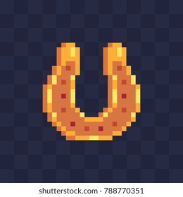 Horseshoe icon. Pixel art icon. 8-bit. Sticker design. Isolated vector illustration.