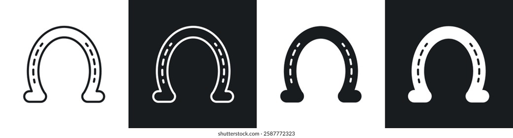 Horseshoe icon set black and white colors. Graphic Vector icons pack