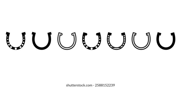 Horseshoe icon set. black and white horseshoe symbol of happiness. vector illustration