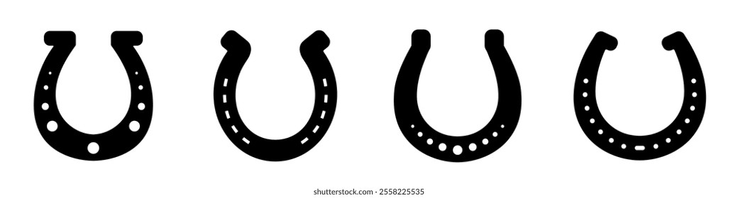 Horseshoe icon set. Horse farm. Lucky, fortune amulet symbol.