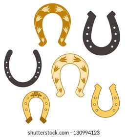 Horseshoe icon set. Vintage style sign. Isolated horsehoe on white background. Vector illustration EPS.