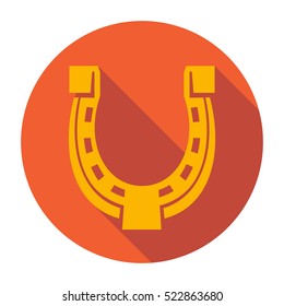 Horseshoe icon or symbol in flat style with long shadow. Round shape