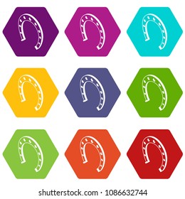 Horseshoe icons 9 set coloful isolated on white for web