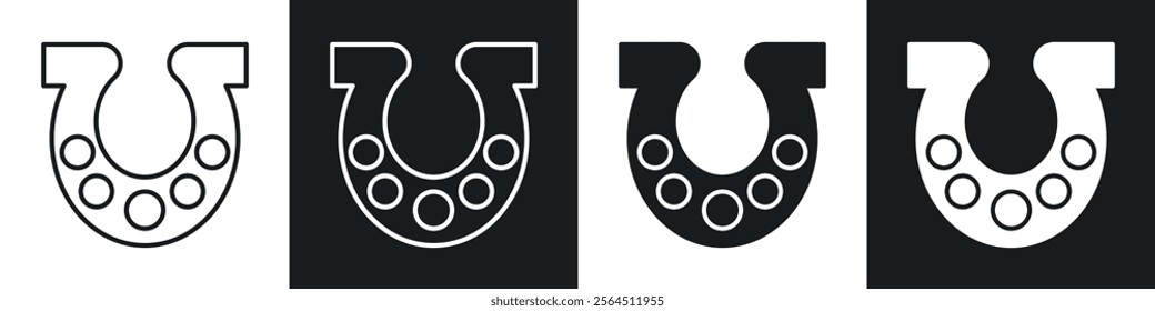 Horseshoe icons collection in black filled and line style.