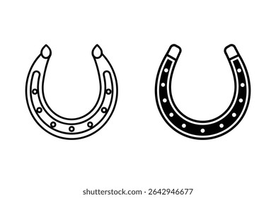 Horseshoe Icons A Collection of Eight Unique Black and White Horseshoe Designs for Your Projects. Perfect for logos, websites, or any design needing a touch of luck and tradition.