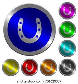 Horseshoe icons on round luminous coin-like color steel buttons