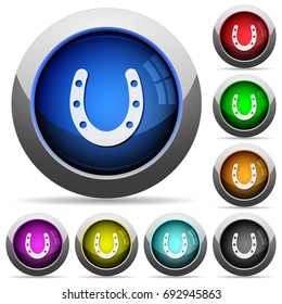 Horseshoe icons in round glossy buttons with steel frames