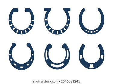 Horseshoe icons set. Horse shoe slhouette. Graphic elements for website and mobile application. Symbol of happiness and luck. Flat vector collection isolated on white background