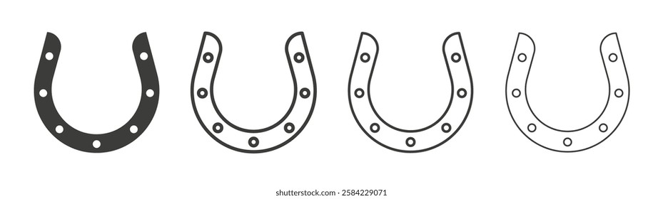 Horseshoe icons set. Liner outlined and flat black color