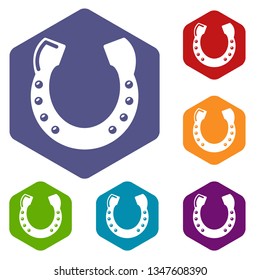 Horseshoe icons vector colorful hexahedron set collection isolated on white