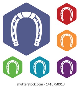 Horseshoe icons vector colorful hexahedron set collection isolated on white